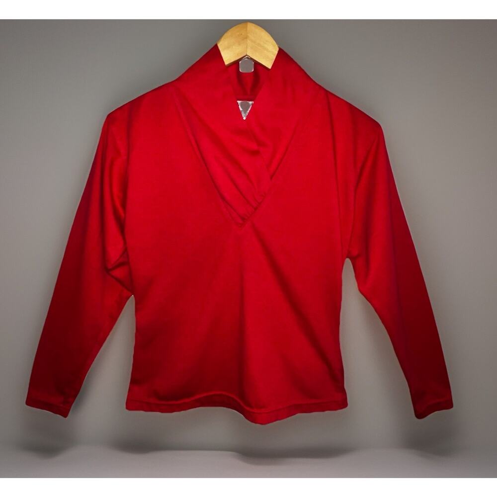 VTG Sylvia Gold Red Soft Tucked Crossover V Neck Sleeve Pullover Knit Top M